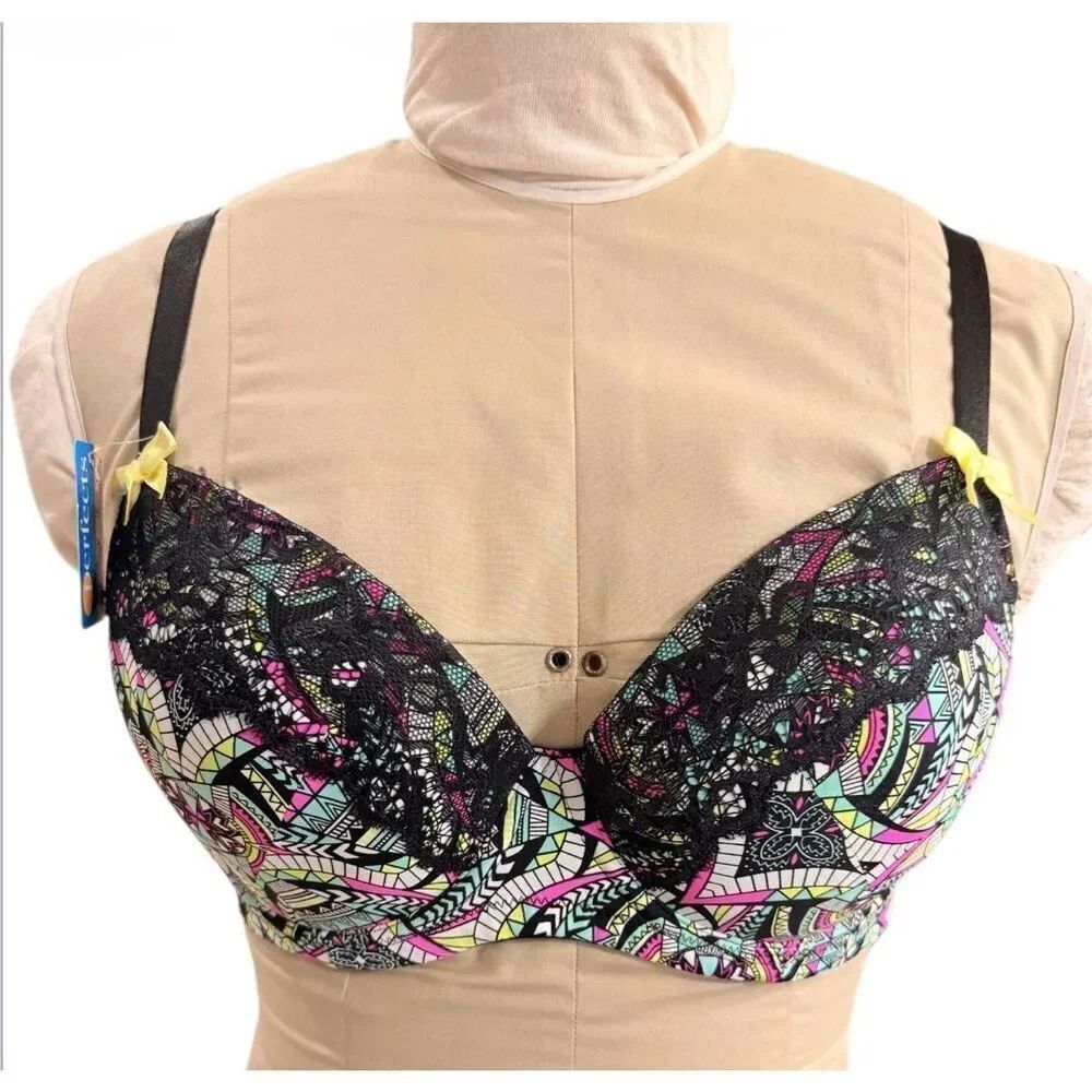 NWT! Perfects Perfectly Australia Balconette Bra 34DD Colorful Geometric Print